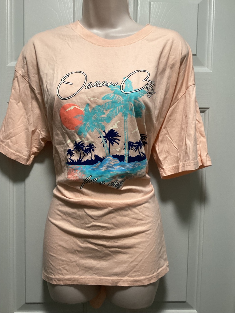 Peach Graphic Palm-Print Crewneck Tee